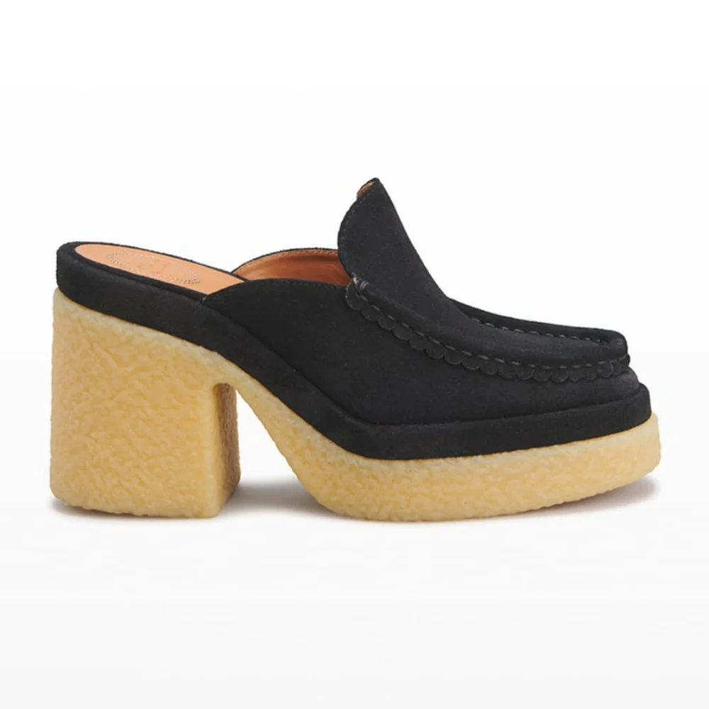 Chloé Black Suede Mules with Cream Crepe Platform - Picture 1 of 12